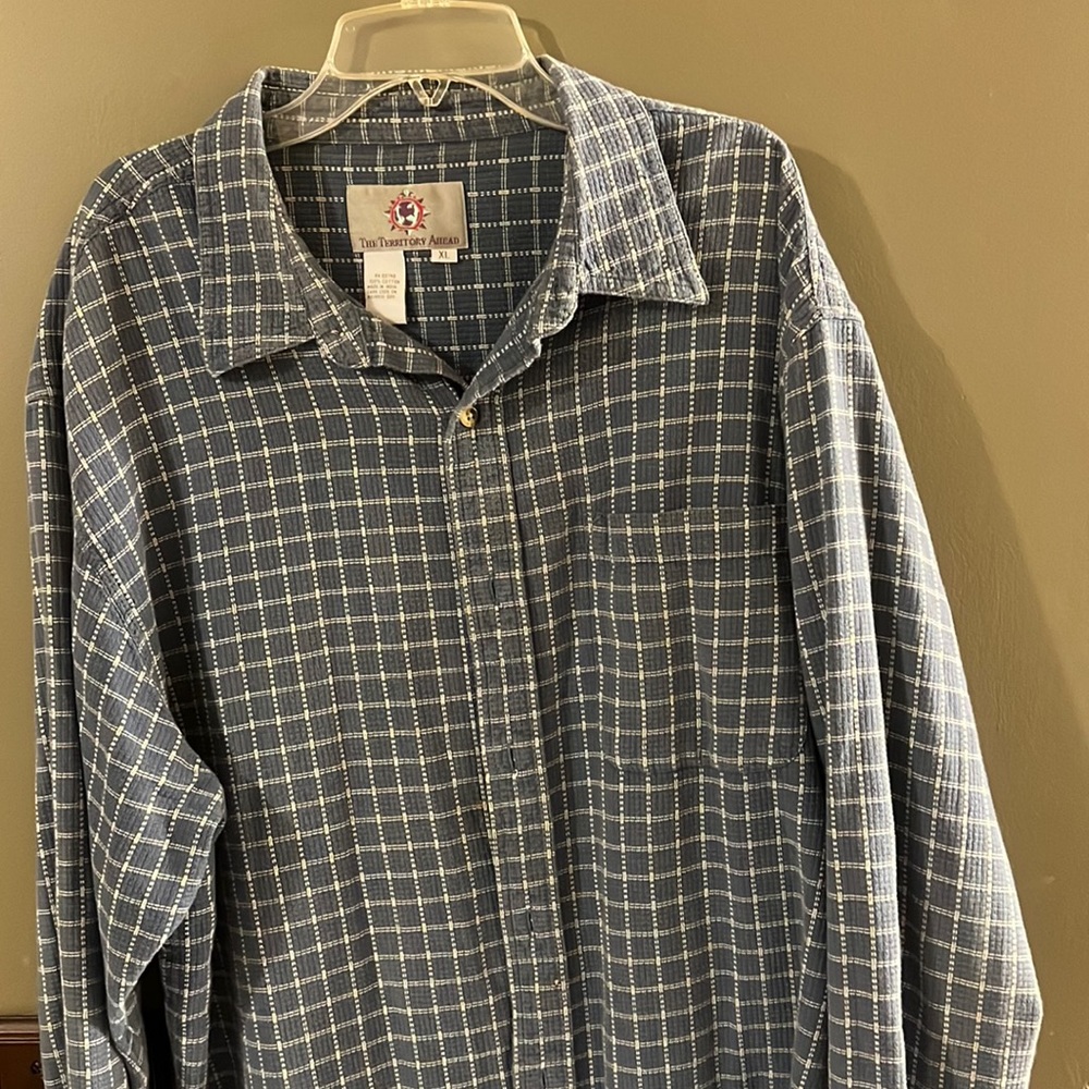 Vintage the territory ahead blue and white checkered shirt